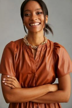 Budget ⌛ The Somerset Collection By Anthropologie The Somerset Mini ???? Dress: Faux Leather Edition BROWN ???? -PAIGE-shop unnamed file 3666