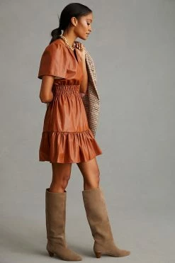 Budget ⌛ The Somerset Collection By Anthropologie The Somerset Mini ???? Dress: Faux Leather Edition BROWN ???? -PAIGE-shop unnamed file 3667