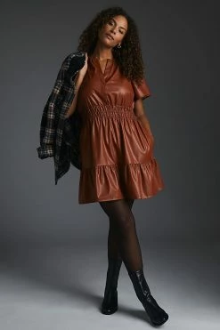 Budget ⌛ The Somerset Collection By Anthropologie The Somerset Mini ???? Dress: Faux Leather Edition BROWN ???? -PAIGE-shop unnamed file 3668
