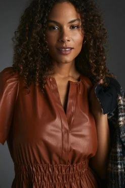 Budget ⌛ The Somerset Collection By Anthropologie The Somerset Mini ???? Dress: Faux Leather Edition BROWN ???? -PAIGE-shop unnamed file 3669