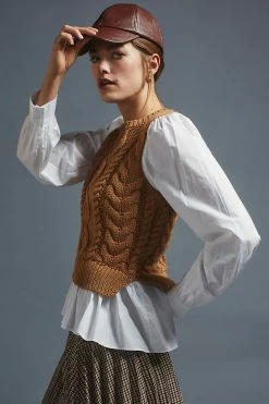 Budget ???? By Anthropologie Sweater Vest & Blouse Layered Top HONEY ???? -PAIGE-shop unnamed file 3673