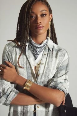 Outlet ???? Pilcro Longline Plaid Buttondown GREY ⌛ -PAIGE-shop unnamed file 3678