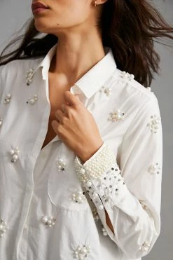 Top 10 ???? Maeve Pearl-Embellished ???? Shirt WHITE ???? -PAIGE-shop unnamed file 3741