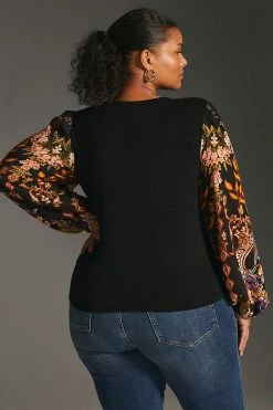 Promo ???? Bl-nk Printed-Sleeve Sweater Top BLACK MOTIF ???? -PAIGE-shop unnamed file 3758