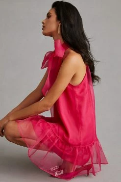 Discount ???? Maeve Organza Bow-Neck Mini ???? Dress PINK ???? -PAIGE-shop unnamed file 3762