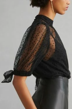 Hot Sale 👏 By Anthropologie Sheer Tulle Blouse BLACK 🤩 -PAIGE-shop unnamed file 3776