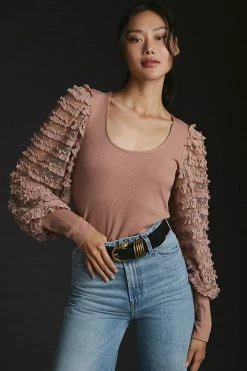 Best deal 👍 Dolan Left Coast DOLAN Ruffle-Sleeve Top MAUVE 🌟 -PAIGE-shop unnamed file 3787