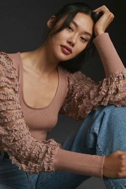 Best deal 👍 Dolan Left Coast DOLAN Ruffle-Sleeve Top MAUVE 🌟 -PAIGE-shop unnamed file 3788