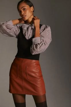 Best Pirce ???? Maeve Faux Leather A-Line Mini ???? Skirt CEDAR ???? -PAIGE-shop unnamed file 3798