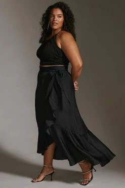 Best Sale ???? Maeve Ruffled Wrap Maxi ???? Skirt BLACK ???? -PAIGE-shop unnamed file 3838