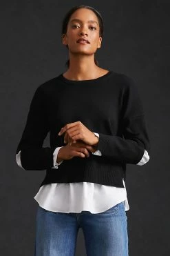 Best deal 🛒 By Anthropologie Cutout Twofer Sweater BLACK 👏