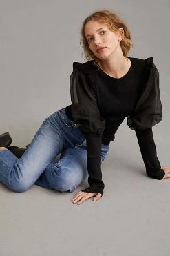 Best deal ???? By Anthropologie Mutton Sleeve Sweater BLACK ???? -PAIGE-shop unnamed file 3864