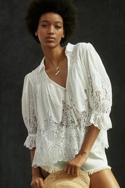 Best Sale ???? By Anthropologie Victorian Sheer-Lace Blouse WHITE ???? -PAIGE-shop unnamed file 3885