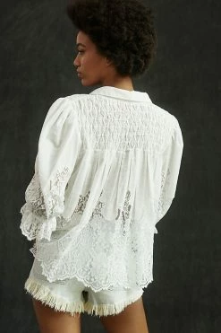 Best Sale ???? By Anthropologie Victorian Sheer-Lace Blouse WHITE ???? -PAIGE-shop unnamed file 3886