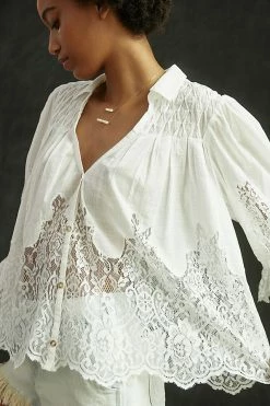 Best Sale ???? By Anthropologie Victorian Sheer-Lace Blouse WHITE ???? -PAIGE-shop unnamed file 3887