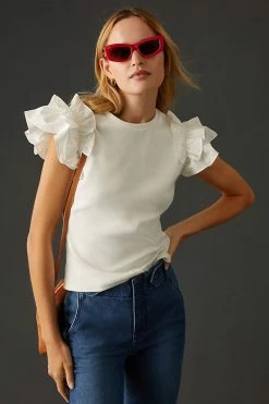 Outlet ❤️ By Anthropologie Woven Ruffle Top WHITE ????