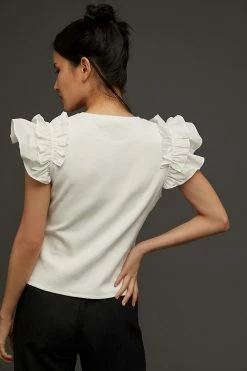 Outlet ❤️ By Anthropologie Woven Ruffle Top WHITE ???? -PAIGE-shop unnamed file 3999