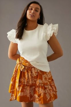 Outlet ❤️ By Anthropologie Woven Ruffle Top WHITE ???? -PAIGE-shop unnamed file 4001