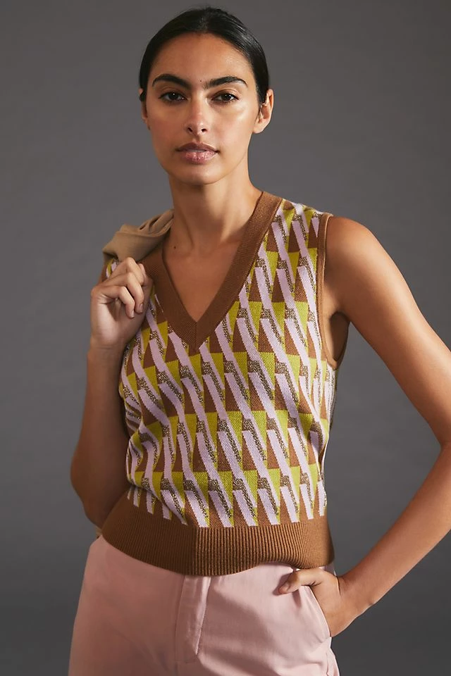 Maeve Vera Jacquard Sweater Vest Best Sale ???? Maeve Vera Jacquard Sweater Vest GREEN MOTIF ❤️ -PAIGE-shop unnamed file 4009