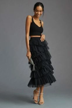Flash Sale ???? By Anthropologie Ruffled Tulle Midi ???? Skirt BLACK ???? -PAIGE-shop unnamed file 4027