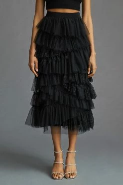 Flash Sale ???? By Anthropologie Ruffled Tulle Midi ???? Skirt BLACK ???? -PAIGE-shop unnamed file 4028