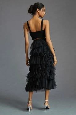 Flash Sale ???? By Anthropologie Ruffled Tulle Midi ???? Skirt BLACK ???? -PAIGE-shop unnamed file 4030
