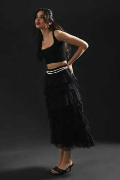 Flash Sale ???? By Anthropologie Ruffled Tulle Midi ???? Skirt BLACK ???? -PAIGE-shop unnamed file 4031