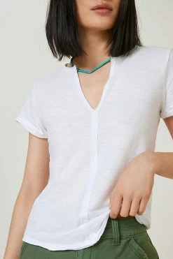 Hot Sale ???? Pilcro Spliced-Neck Tee WHITE ???? -PAIGE-shop unnamed file 4049