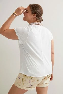 Hot Sale ???? Pilcro Spliced-Neck Tee WHITE ???? -PAIGE-shop unnamed file 4052