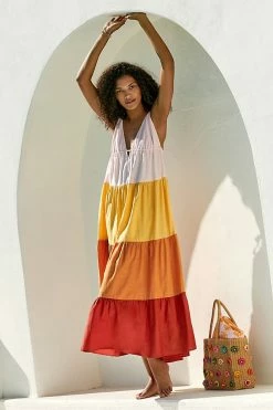 Best deal 🔥 By Anthropologie Colorblock Maxi 👗 Dress ORANGE MOTIF 🧨