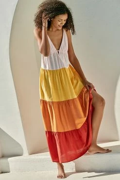Best deal ???? By Anthropologie Colorblock Maxi ???? Dress ORANGE MOTIF ???? -PAIGE-shop unnamed file 4079