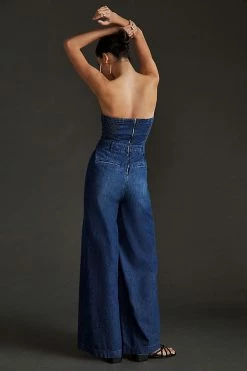 Deals ???? Pilcro Strapless Polished Wide-Leg Jumpsuit DARK RUE WASH ???? -PAIGE-shop unnamed file 4089