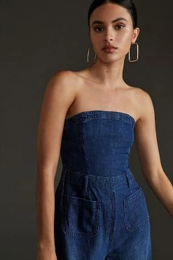 Deals ???? Pilcro Strapless Polished Wide-Leg Jumpsuit DARK RUE WASH ???? -PAIGE-shop unnamed file 4090