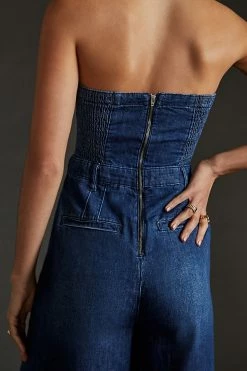 Deals ???? Pilcro Strapless Polished Wide-Leg Jumpsuit DARK RUE WASH ???? -PAIGE-shop unnamed file 4091