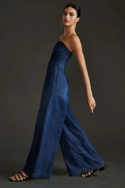 Deals ???? Pilcro Strapless Polished Wide-Leg Jumpsuit DARK RUE WASH ???? -PAIGE-shop unnamed file 4092