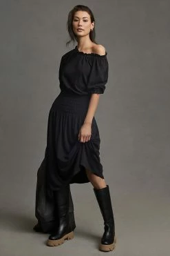 Best Sale ⭐ Sundry Smock-Waist ???? Dress BLACK ✨