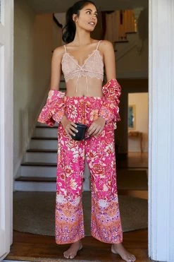 Coupon 😀 By Anthropologie Kari Wide-Leg Pants PINK COMBO ⭐