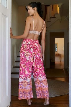 Coupon 😀 By Anthropologie Kari Wide-Leg Pants PINK COMBO ⭐ -PAIGE-shop unnamed file 578
