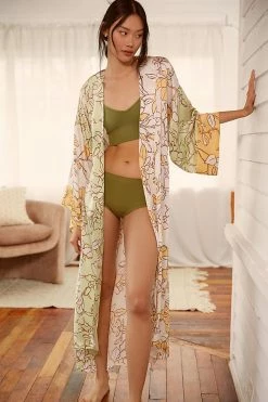Promo ???? By Anthropologie Printed Silk Robe GREEN MOTIF ???? -PAIGE-shop unnamed file 627