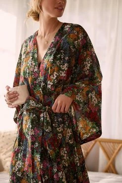 Cheapest 😀 By Anthropologie Boho Femme Sleep Kimono BLUE MOTIF 😉 -PAIGE-shop unnamed file 663