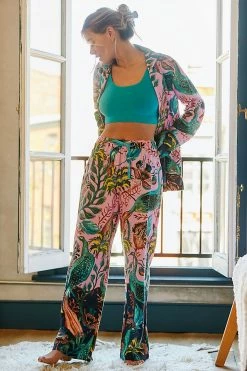 Coupon 🧨 By Anthropologie Raphael Balme For Anthropologie Peacock Flannel Sleep Pants PINK COMBO 🎁