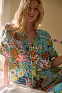 Deals โ By Anthropologie Utility Lounge Top BLUE MOTIF ๐