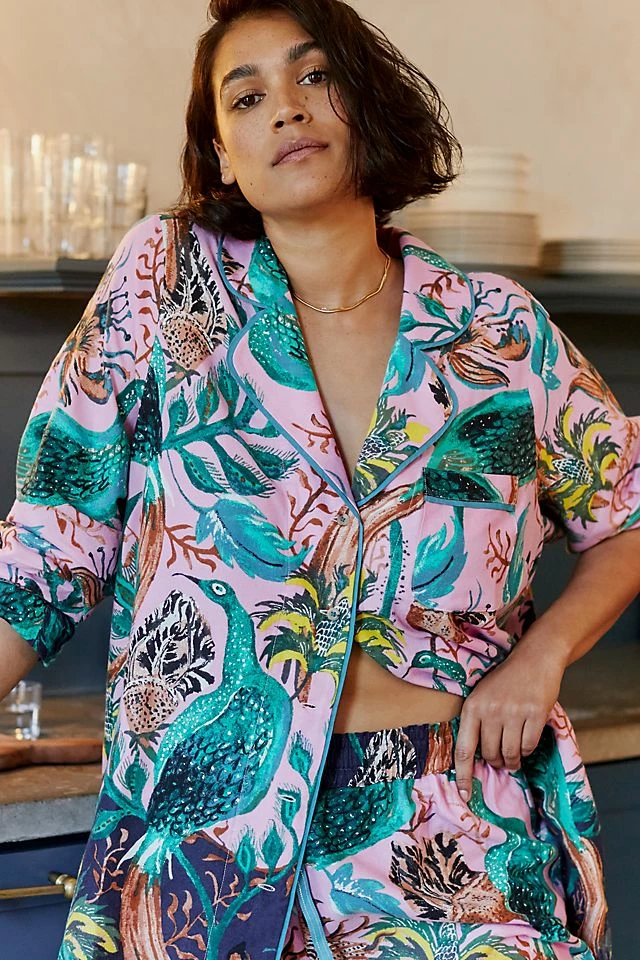 Brand new 😉 By Anthropologie Raphael Balme For Anthropologie Peacock Flannel Sleep Top PINK COMBO 🎁 7 Brand new 😉 By Anthropologie Raphael Balme For Anthropologie Peacock Flannel Sleep Top PINK COMBO 🎁 - Image 5