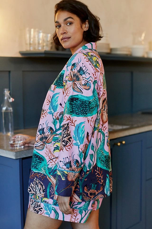 Brand new 😉 By Anthropologie Raphael Balme For Anthropologie Peacock Flannel Sleep Top PINK COMBO 🎁 8 Brand new 😉 By Anthropologie Raphael Balme For Anthropologie Peacock Flannel Sleep Top PINK COMBO 🎁 - Image 6