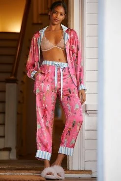 Best reviews of ✨ Karen Mabon Apres Ski Satin Pajama Set PINK COMBO ❤️