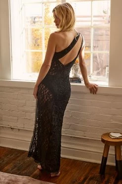 Hot Sale ⭐ By Anthropologie One-Shoulder Lace Sleep ???? Dress BLACK ⭐ -PAIGE-shop unnamed file 938