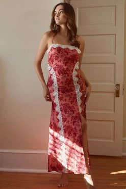 Best Sale 🥰 By Anthropologie Lace Maxi Sleep 👗 Dress PINK COMBO 🛒