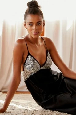 Promo 😉 Flora Nikrooz Charmeuse Lace Night 👗 Dress BLACK 👍